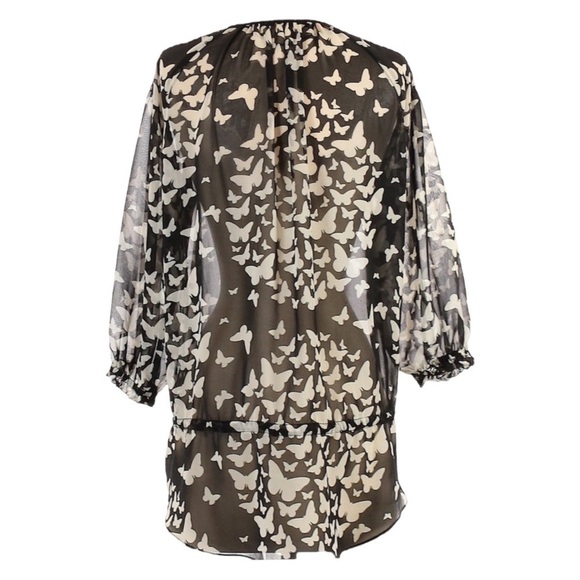 🌺 Zara Sheer Butterfly Print Lightweight Boho Peasant Blouse Size S - Picture 2 of 11